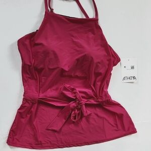 Athena Classic Belted High Neck Tankini Swim Top Rose Color - 12